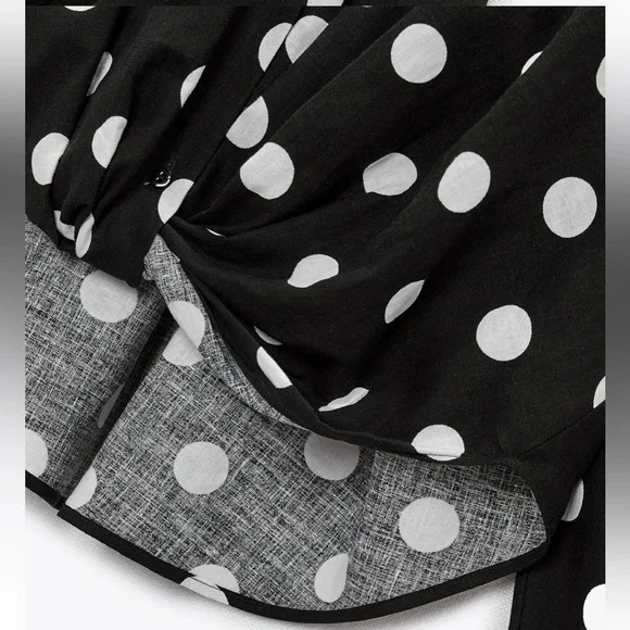 Zara NWT linen black & white polka dot knot front button front long sleeve shirt - Picture 10 of 10